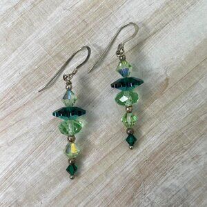 ⚜️Swarovski Aurora Borealis Crystal Handcrafted Earrings Shade of Green